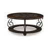 Falu Coffee Table | 42" Round Faux Marble Top | Classic Scrolled | Brown