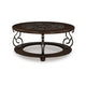 Falu Coffee Table | 42" Round Faux Marble Top | Classic Scrolled | Brown