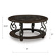 Falu Coffee Table | 42" Round Faux Marble Top | Classic Scrolled | Brown