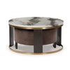 Poim 2pc Nesting Coffee Table & Ottoman Set | White Marble | Brown Velvet