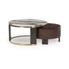 Poim 2pc Nesting Coffee Table & Ottoman Set | White Marble | Brown Velvet