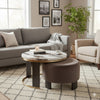 Poim 2pc Nesting Coffee Table & Ottoman Set | White Marble | Brown Velvet