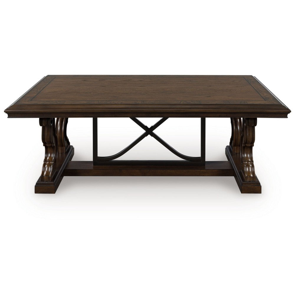 May 56" Rectangular Coffee Table | Elegant Scrolled Base | Brown