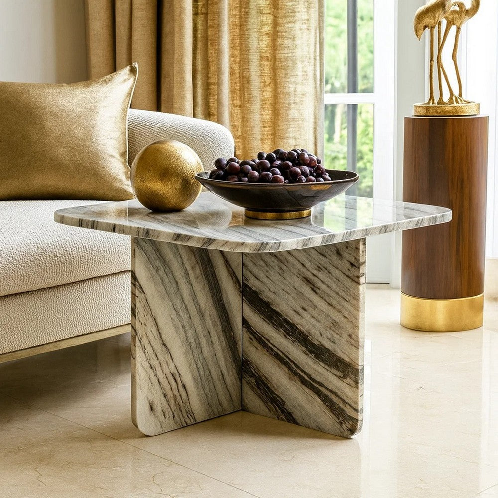 Eton Accent Coffee Table | 26" Square | Panel Legs | Artisan White Marble