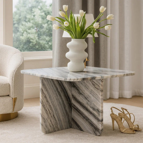 Eton Accent Coffee Table | 26" Square | Panel Legs | Artisan White Marble
