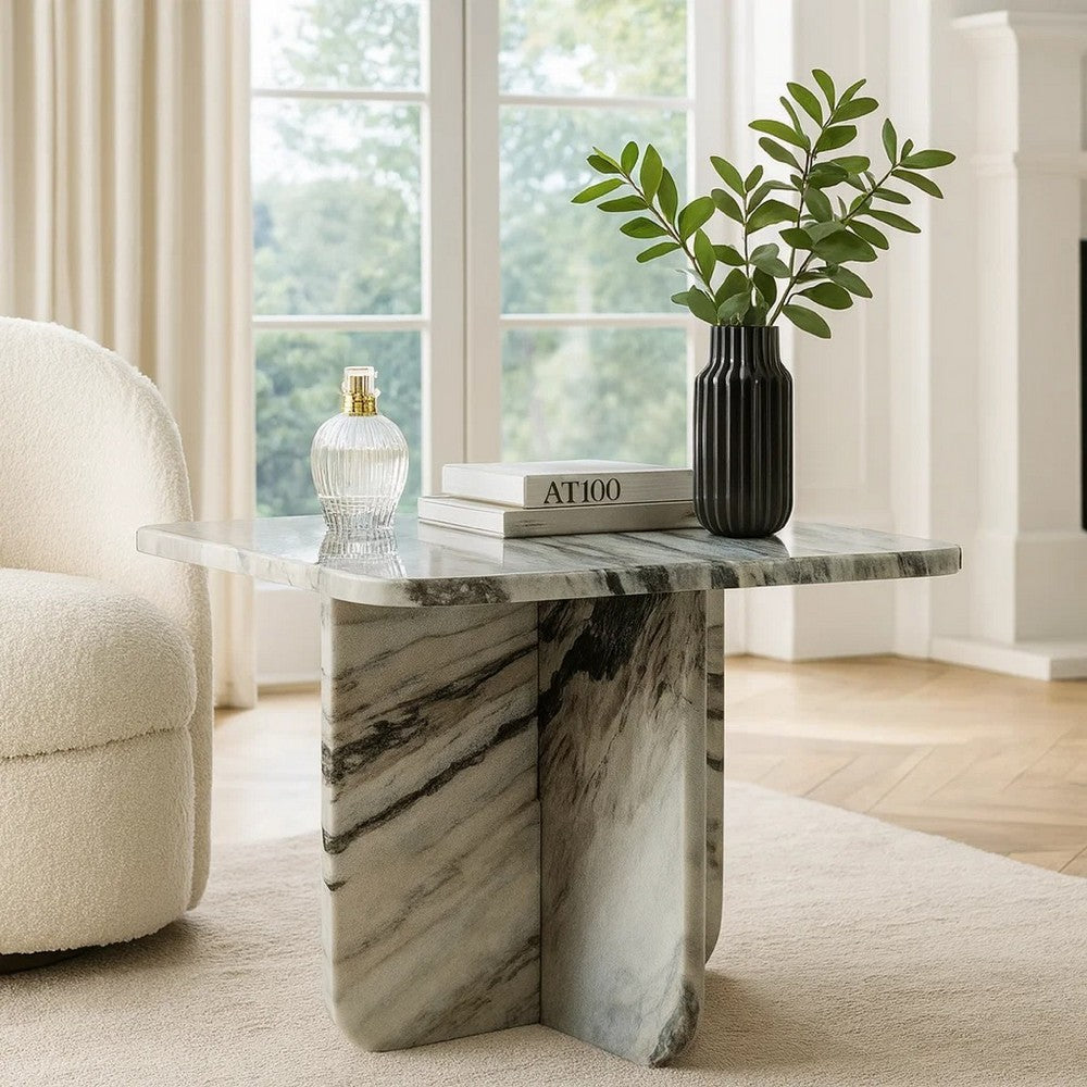 Eton Accent Coffee Table | 18" Square | Panel Legs | Artisan White Marble