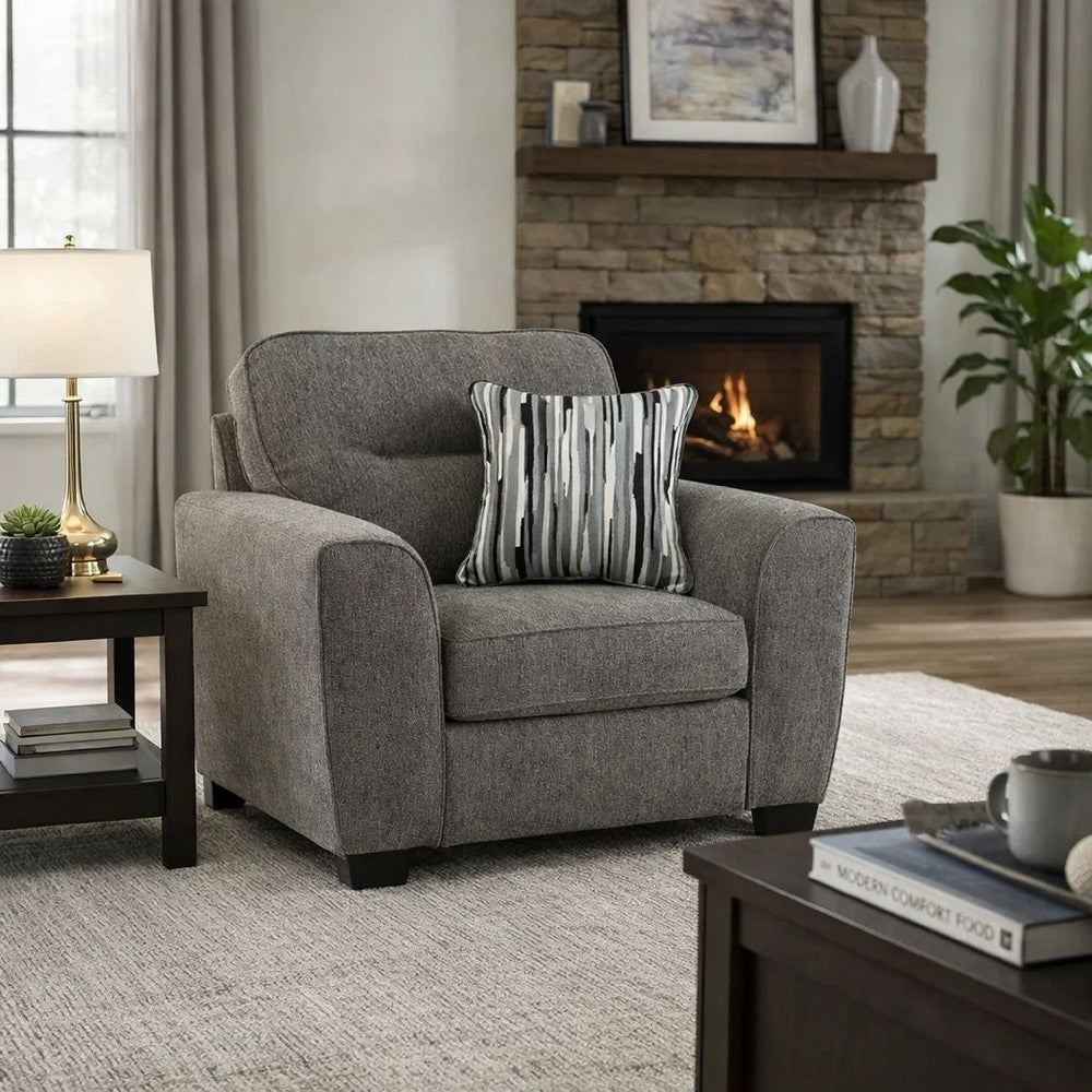 Oly Oversized Armchair w 1 Accent Pillow | Graphite Gray Polyester Seat
