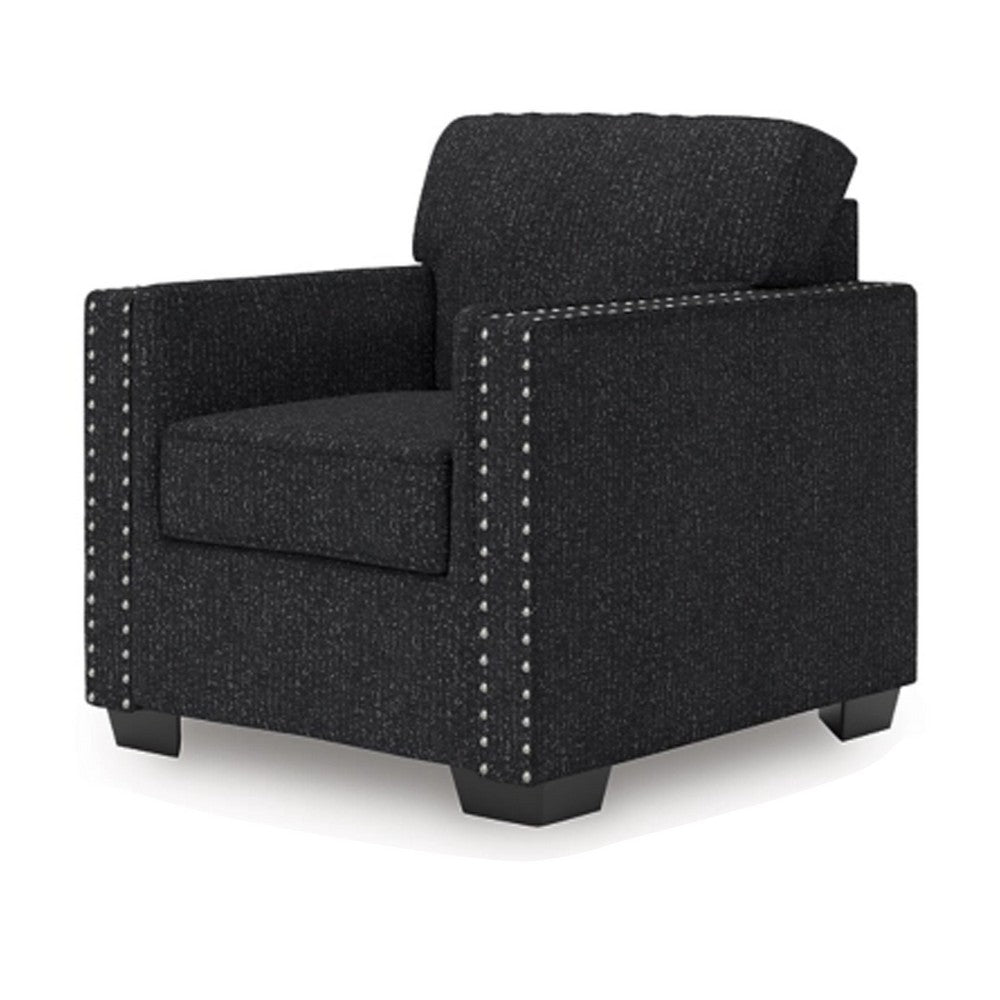 Jez Accent Armchair | Coal Black Polyester w Nailhead Trim | LED Base