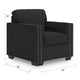 Jez Accent Armchair | Coal Black Polyester w Nailhead Trim | LED Base