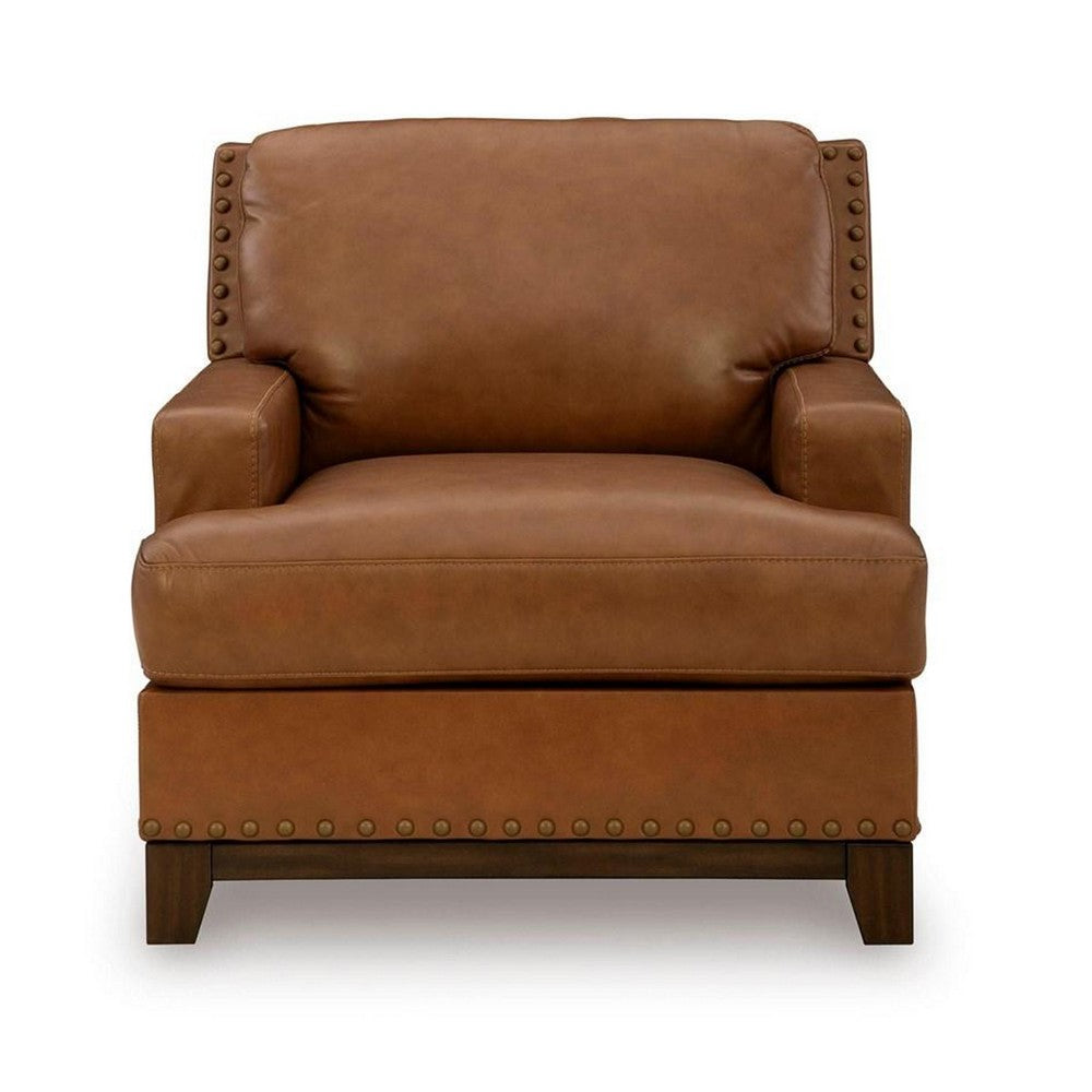 Sany Accent Armchair | Plush & Classic Amber Brown Leather Cushions