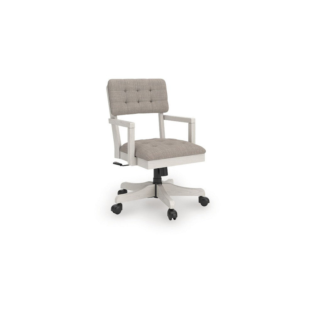 Lea Rolling Office Chair | Adjustable Height | Light Gray Tufted Open Back