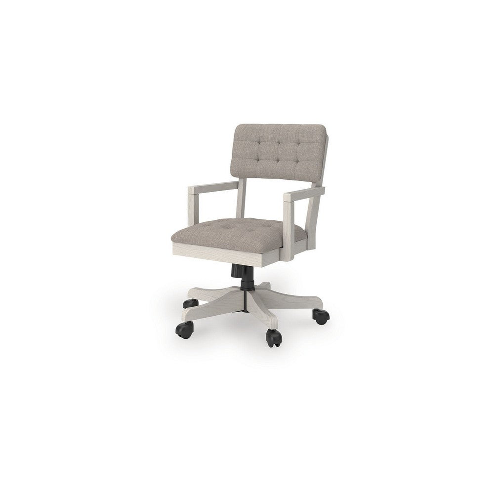 Lea Rolling Office Chair | Adjustable Height | Light Gray Tufted Open Back