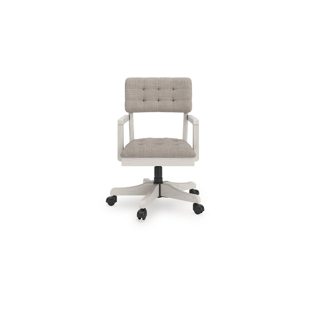 Lea Rolling Office Chair | Adjustable Height | Light Gray Tufted Open Back