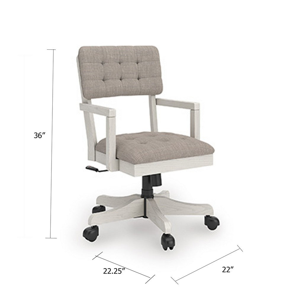 Lea Rolling Office Chair | Adjustable Height | Light Gray Tufted Open Back