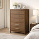 Cabal Tall Dresser Chest | 5 Drawers w Pewter Gray Handles | Light Brown