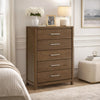 Cabal Tall Dresser Chest | 5 Drawers w Pewter Gray Handles | Light Brown