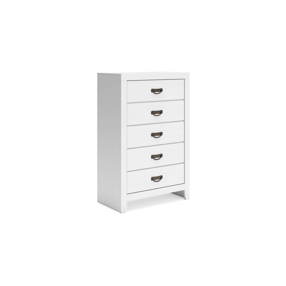 Feo Tall Dresser Chest | 5 Drawers w Dark Bronze Drop Handles | White