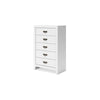 Feo Tall Dresser Chest | 5 Drawers w Dark Bronze Drop Handles | White