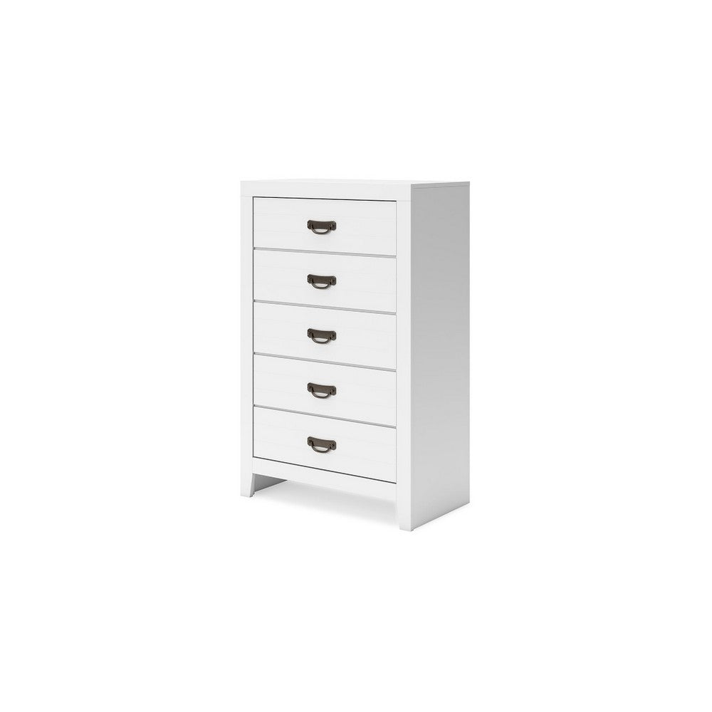 Feo Tall Dresser Chest | 5 Drawers w Dark Bronze Drop Handles | White