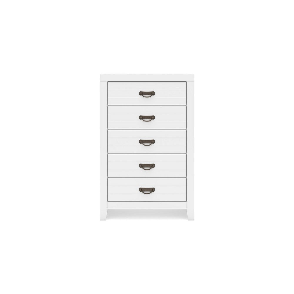 Feo Tall Dresser Chest | 5 Drawers w Dark Bronze Drop Handles | White