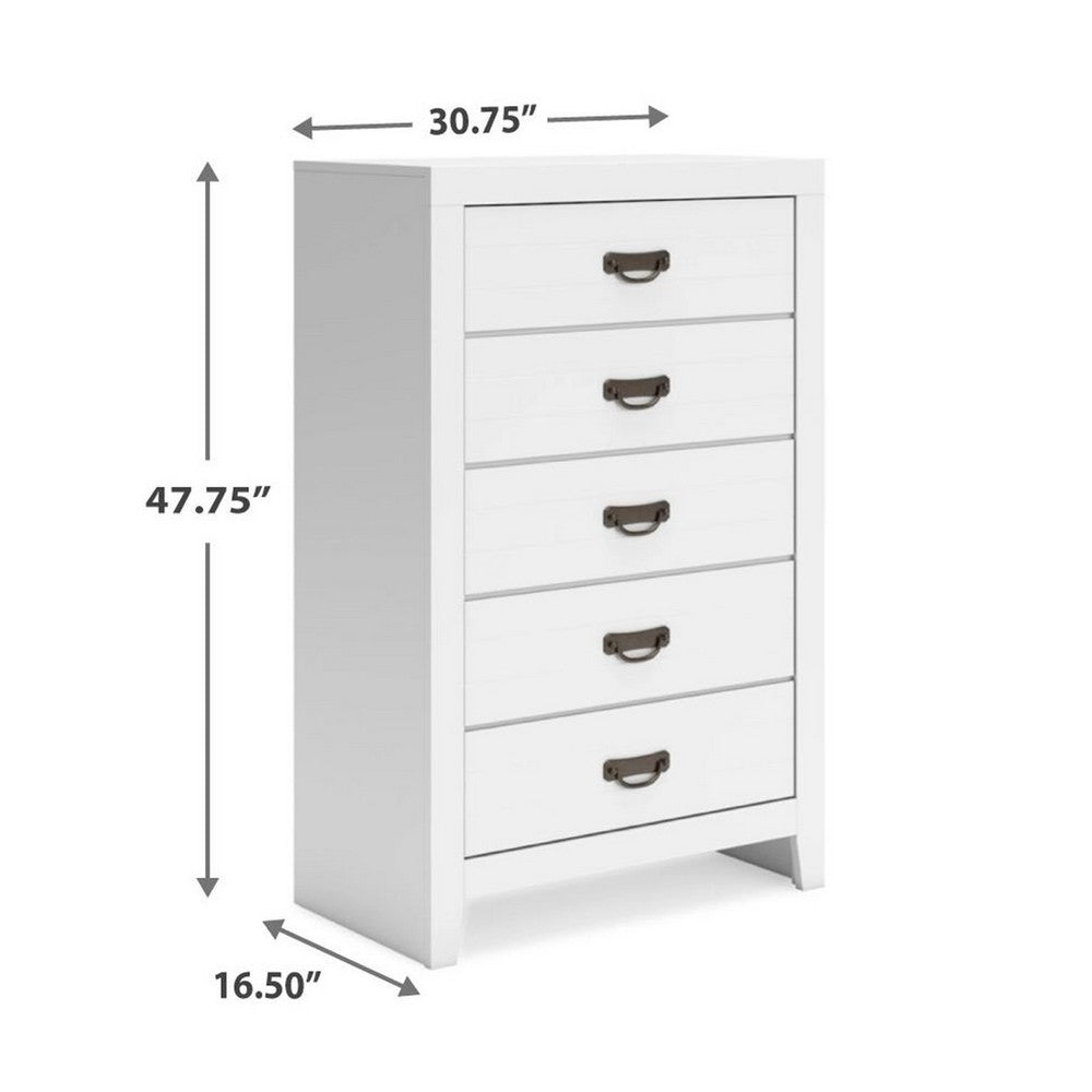 Feo Tall Dresser Chest | 5 Drawers w Dark Bronze Drop Handles | White