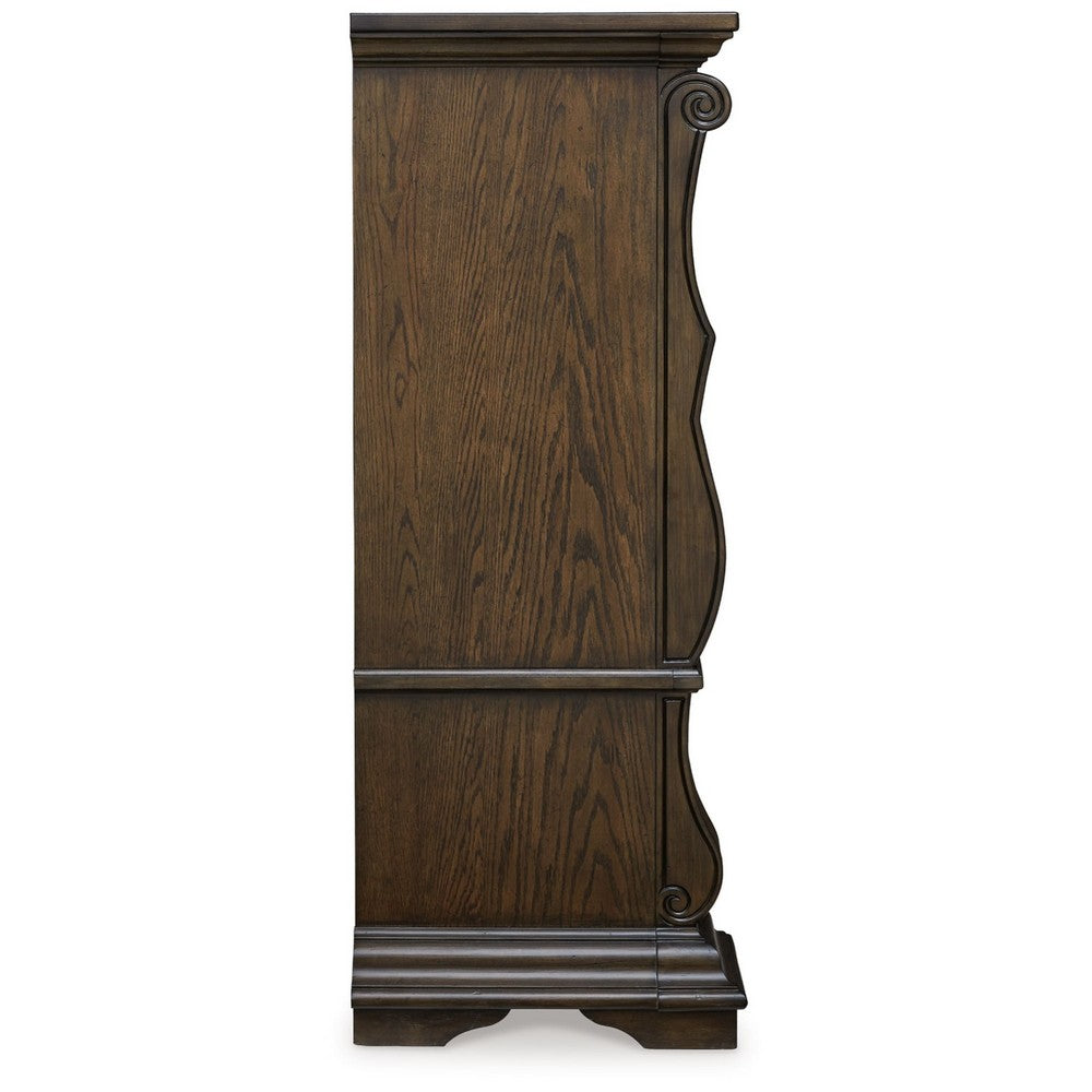 May Tall Dresser Chest | 5 Drawers w Antique Gold Knobs | Dark Brown