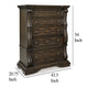 May Tall Dresser Chest | 5 Drawers w Antique Gold Knobs | Dark Brown
