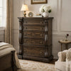 May Tall Dresser Chest | 5 Drawers w Antique Gold Knobs | Dark Brown