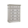 Bely Tall Dresser Chest | 5 Drawers | Chipped White | Farmhouse Brown Top