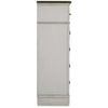 Bely Tall Dresser Chest | 5 Drawers | Chipped White | Farmhouse Brown Top