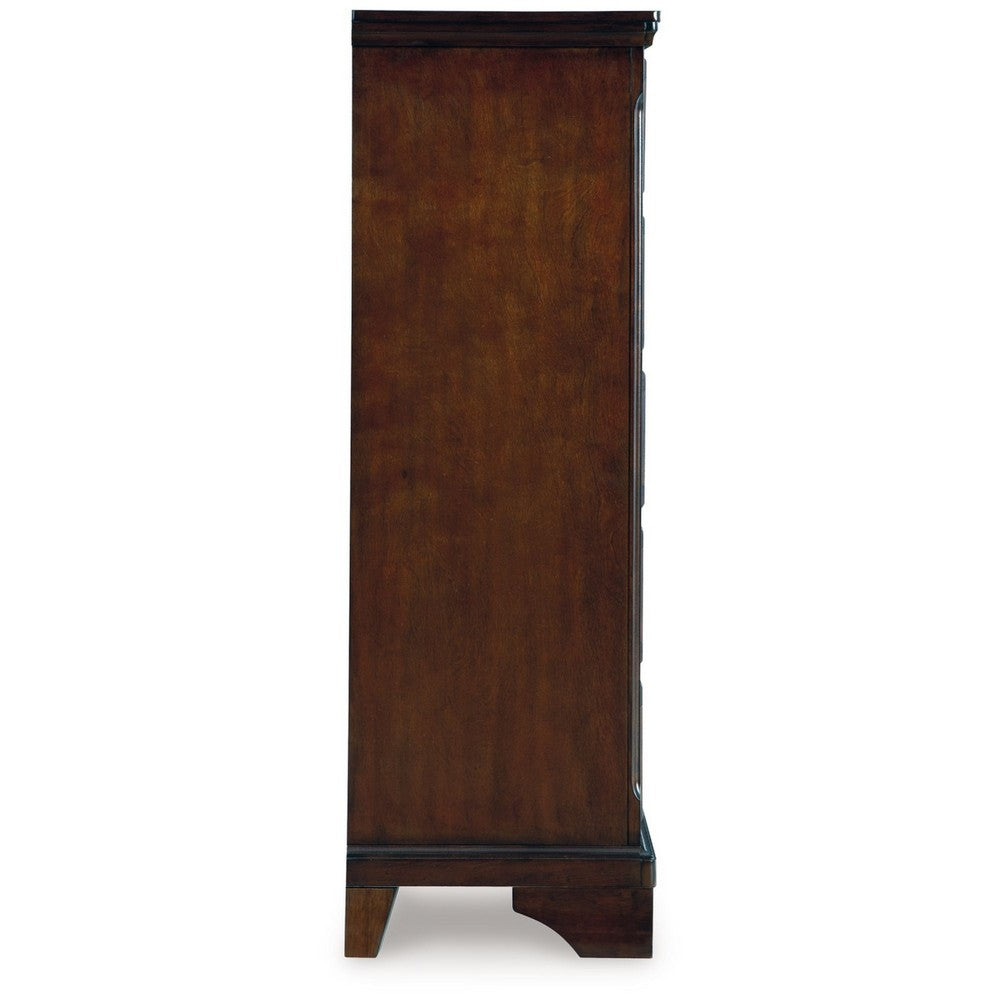 Trix Tall Dresser Chest | 5 Drawer Dark Bronze Knobs | Classic Cherry Brown
