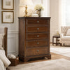 Trix Tall Dresser Chest | 5 Drawer Dark Bronze Knobs | Classic Cherry Brown