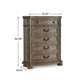 Arie Tall Dresser Chest | 5 Drawers w Aged Bronze Handles | Light Brown
