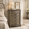 Arie Tall Dresser Chest | 5 Drawers w Aged Bronze Handles | Light Brown