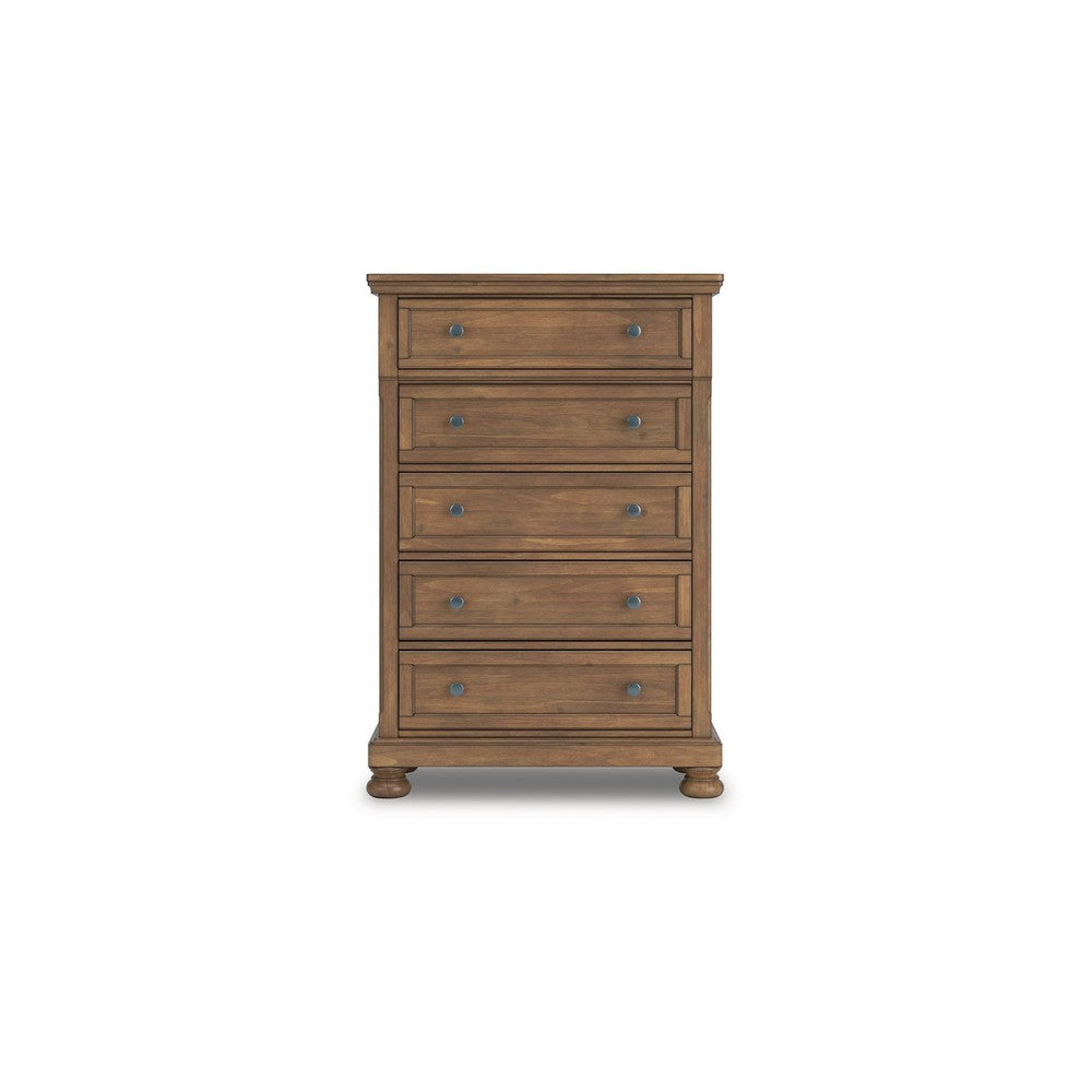 Fedz Tall Dresser Chest | 5 Drawers w Pewter Gray Knobs | Chestnut Brown