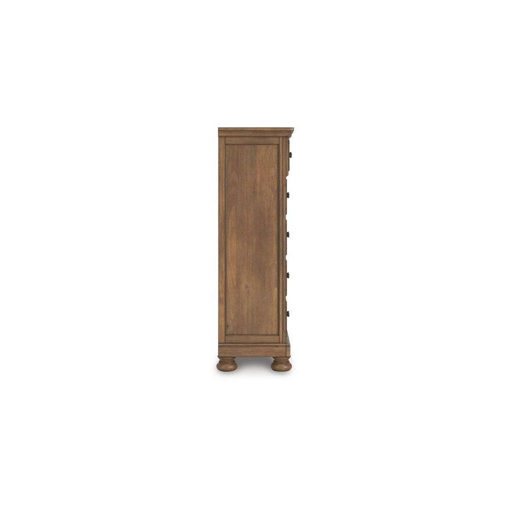 Fedz Tall Dresser Chest | 5 Drawers w Pewter Gray Knobs | Chestnut Brown