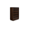 Dely Tall Dresser Chest | 5 Drawers | Black Metal Rail Handles | Dark Brown