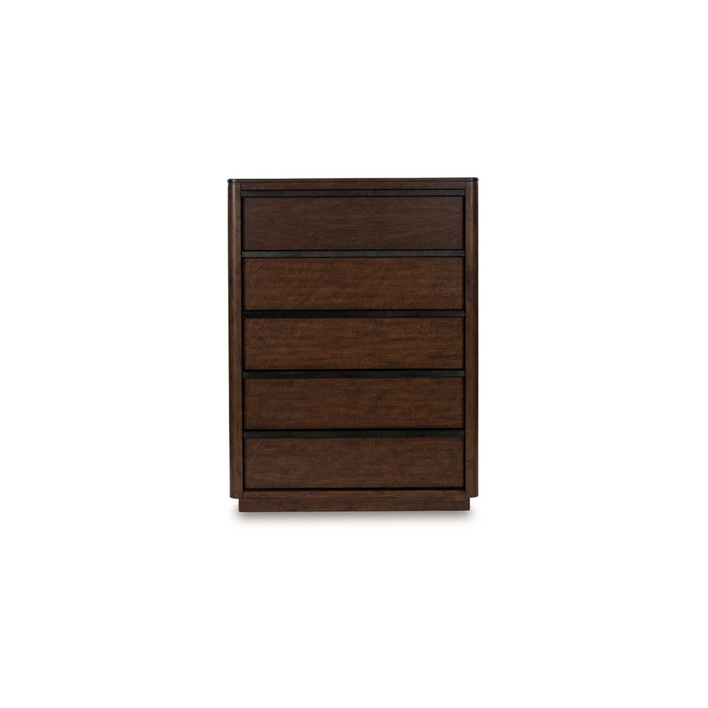 Dely Tall Dresser Chest | 5 Drawers | Black Metal Rail Handles | Dark Brown