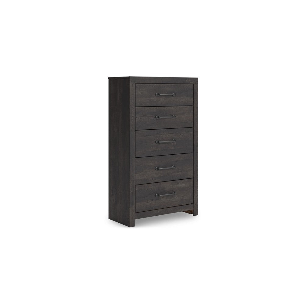 Hez Modern Tall Dresser Chest | 5 Drawers | Charcoal Gray Wood Finish