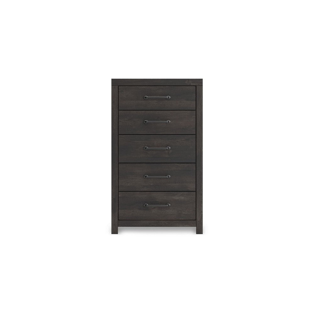 Hez Modern Tall Dresser Chest | 5 Drawers | Charcoal Gray Wood Finish