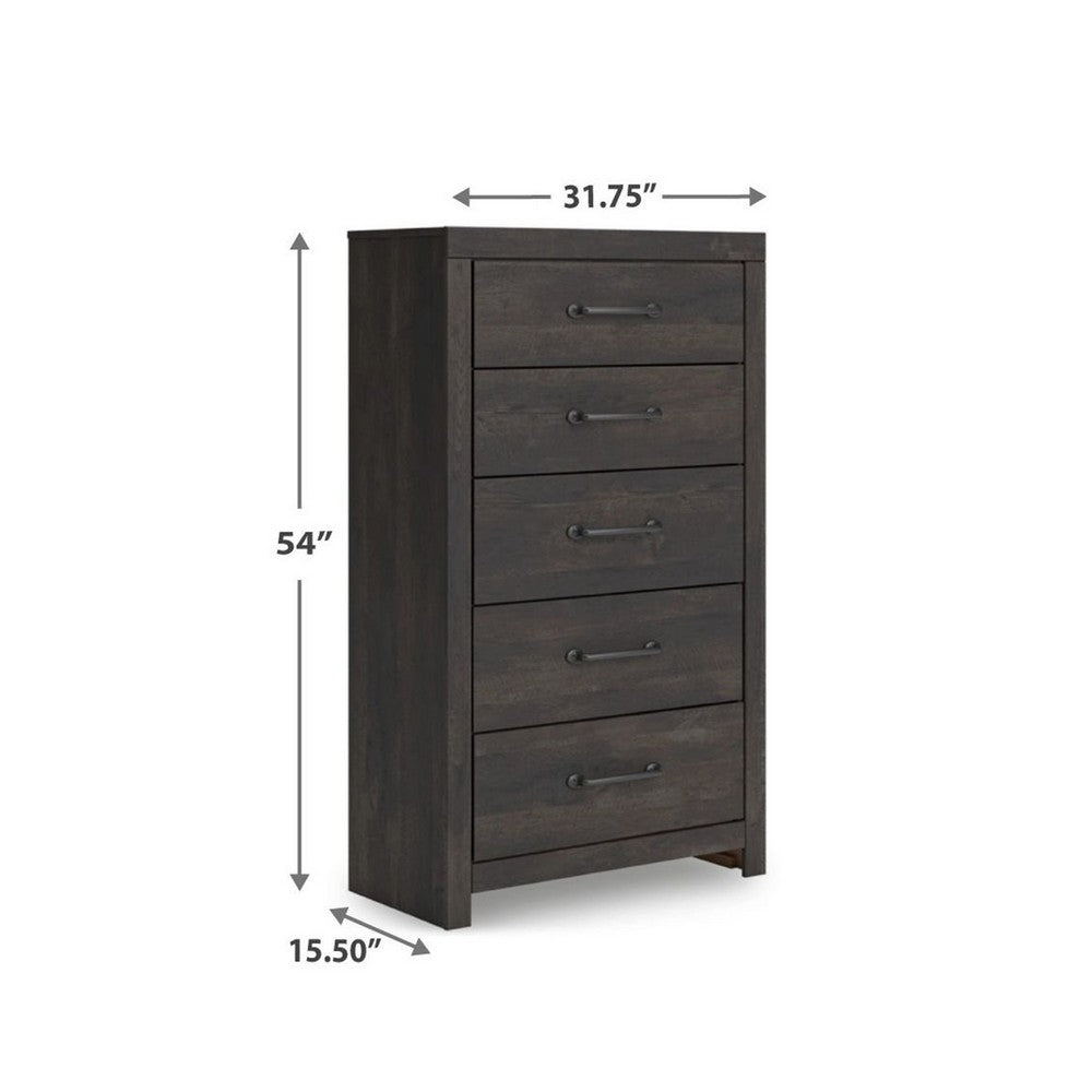 Hez Modern Tall Dresser Chest | 5 Drawers | Charcoal Gray Wood Finish