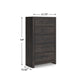 Hez Modern Tall Dresser Chest | 5 Drawers | Charcoal Gray Wood Finish