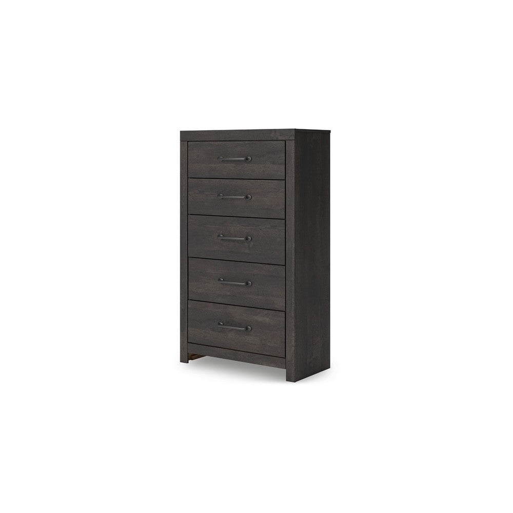 Hez Modern Tall Dresser Chest | 5 Drawers | Charcoal Gray Wood Finish