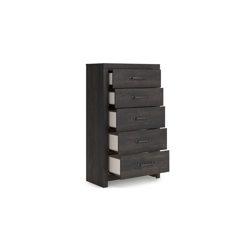 Hez Modern Tall Dresser Chest | 5 Drawers | Charcoal Gray Wood Finish