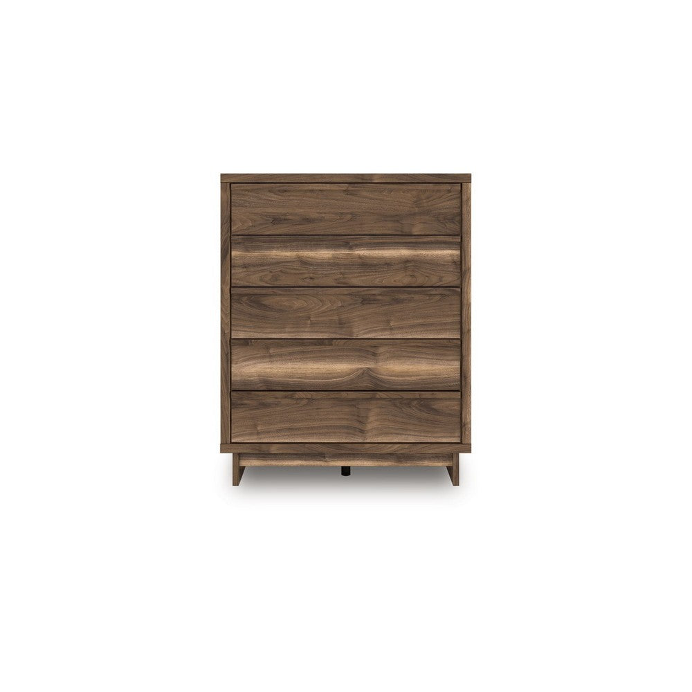 Lina Tall Dresser Chest | 5 Drawers w Integrated Handles | Natural Brown