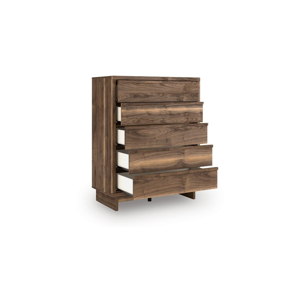 Lina Tall Dresser Chest | 5 Drawers w Integrated Handles | Natural Brown