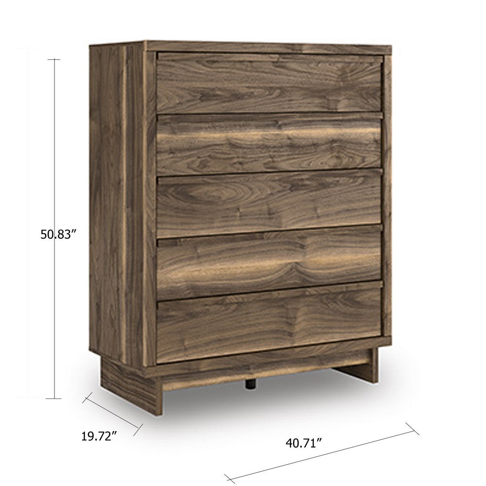Lina Tall Dresser Chest | 5 Drawers w Integrated Handles | Natural Brown