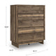 Lina Tall Dresser Chest | 5 Drawers w Integrated Handles | Natural Brown