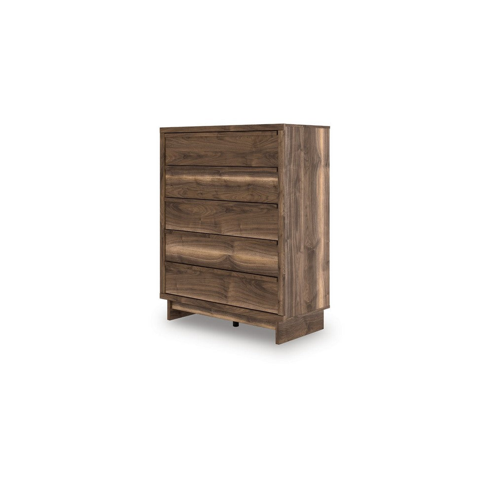 Lina Tall Dresser Chest | 5 Drawers w Integrated Handles | Natural Brown
