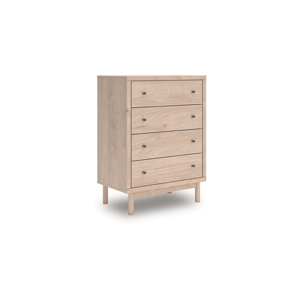 Rox Tall Dresser Chest | 4 Drawers w Black Metal Knobs | Tan Brown